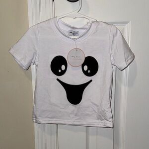 Abby&Evie White Tee with Black Smiley Face
